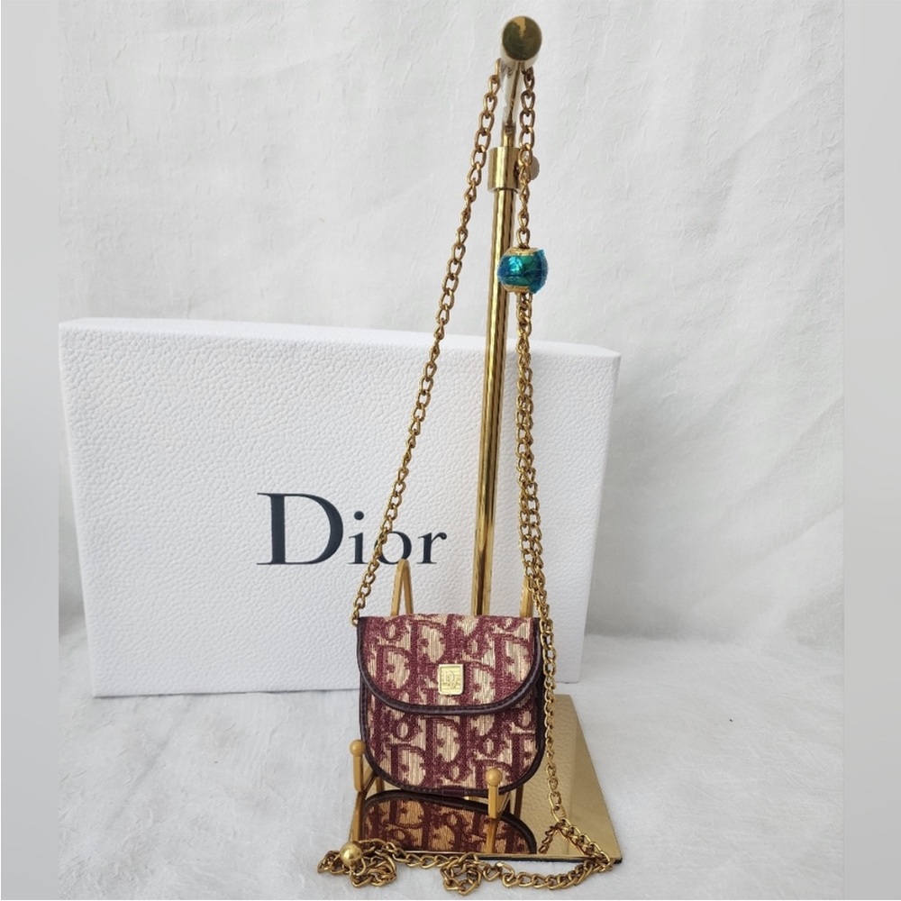 Authentic Dior 30 Montaigne Red Trotter Cloth Leather Mini Wallet to Crossbody - Picture 4 of 9